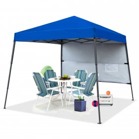 ABCCANOPY 10 ft x 10 ft Outdoor Pop up Slant Leg Canopy Tent with 1 Sun Wall and 1 Backpack Bag Blue