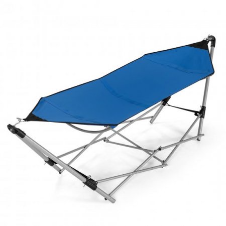 Costway Portable Folding Hammock Lounge Camping Bed Steel Frame Stand W/Carry Bag Blue