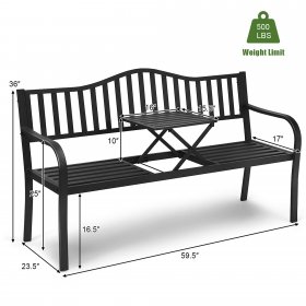 Costway Patio Garden Bench Steel Frame Adjustable Center Table Outdoor Porch Loveseats