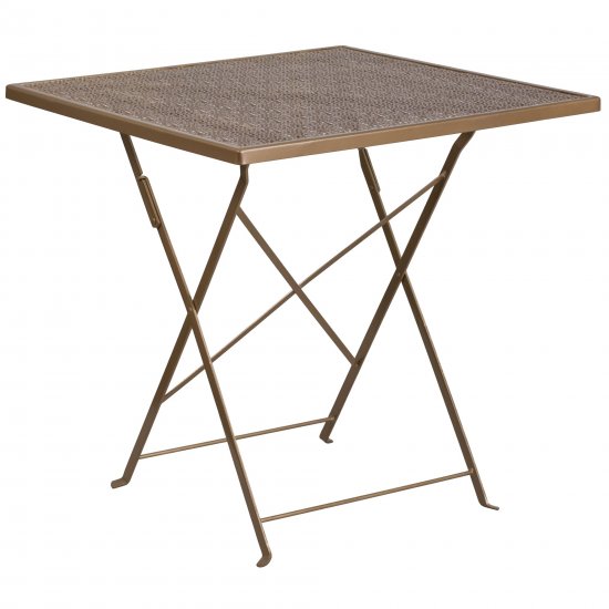Flash Furniture Oia Commercial Grade 28\" Square Gold Indoor-Outdoor Steel Folding Patio Table