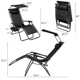 Devoko Patio Zero Gravity Chair Outdoor Folding Recliner Lounge Chair with Attachable Sunshade Canopy and Holder, Black