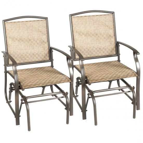 Costway 2PCS Patio Swing Single Glider Chair Rocking Seating Steel Frame Garden Brown