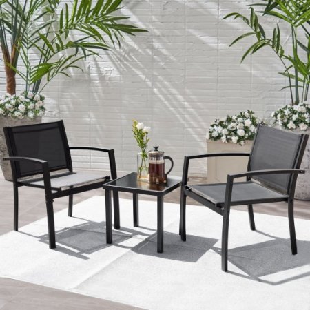 LACOO 3 Pieces Patio Conversation Set Bistro Set Morden Furniture Set with Table, Balck