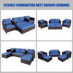 Costway 5PCS Patio Rattan Furniture Set Loveseat Sofa Ottoman Cushioned Navy