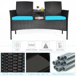 Costway Patio Rattan Conversation Set Seat Sofa Cushioned Loveseat Chairs Turquoise