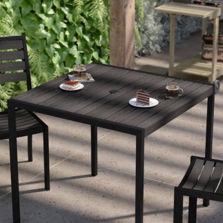 Flash Furniture Lark Outdoor Steel Square Dining Table Gray/Black