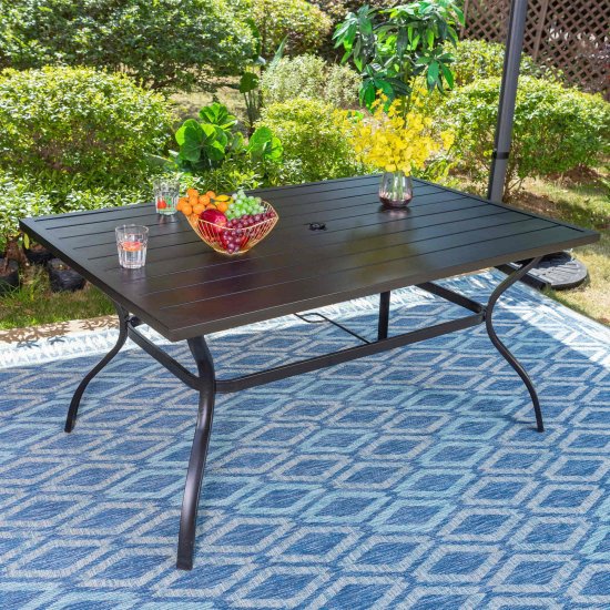 Sophia & William 60\" x 38\" Outdoor Steel Rectangular Dining Table for 6 Chairs