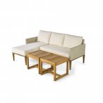 Better Homes & Gardens Davenport Sofa Lounger with Two Acacia Wood Table with Cushions White