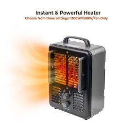 Comfort Zone Milkhouse Style Utility Space Heater with Adjustable Thermostat, 3-Prong Plug, Black