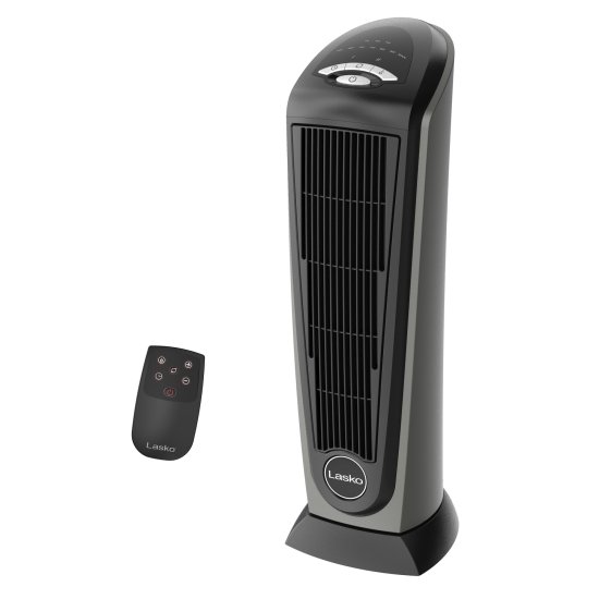 Lasko Oscillating Ceramic Tower Space Heater with Remote Control, 751320, Black