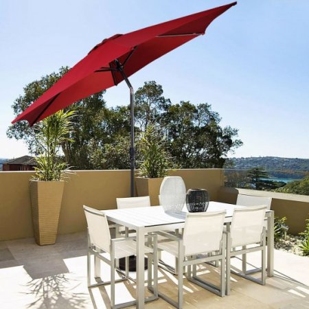 Costway 9FT Patio Umbrella Patio Market Steel Tilt W/ Crank Outdoor Yard Garden Burgundy