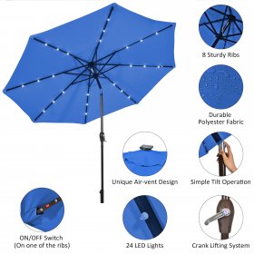 Costway 10' Solar LED Lighted Patio Market Umbrella Tilt Adjustment Crank Blue