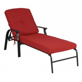 Mainstays Belden Park Cushion Steel Outdoor Chaise Lounge Red