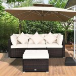 Costway 4PCS Patio Rattan Wicker Sofa Furniture Set Cushioned Conversation Ottoman Set