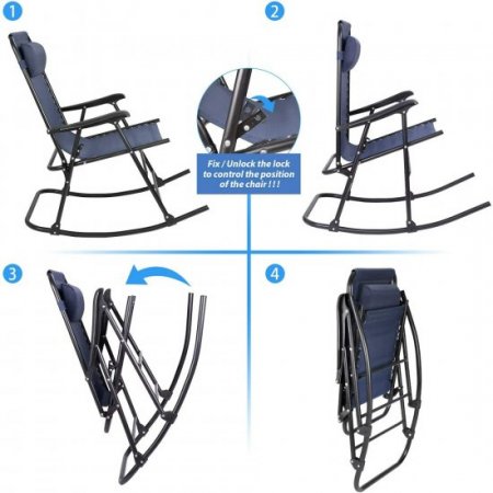 Devoko Zero Gravity Rocking Chair with Headrest Pillow Folding Recliner Foldable Lounge Chair, Blue