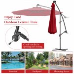 Costway 10' Hanging Offset Solar LED Patio Umbrella W/Base, Multiple Colors