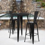 Flash Furniture Commercial Grade 30" Round Black Metal Indoor-Outdoor Bar Table Set with 2 Cafe Stools