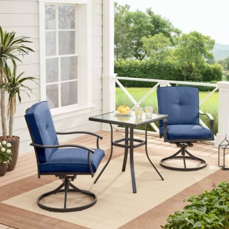 Mainstays Belden Park 3-Piece Outdoor Furniture Patio Bistro Set, Blue