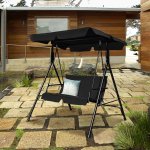 Costway Loveseat Patio Canopy Swing Glider Hammock Cushioned Steel Frame Outdoor Black