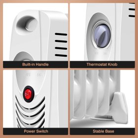 Costway 700 W Portable Mini Electric Oil Filled Radiator Heater 7-Fin Thermostat Home
