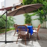 Costway 10FT Patio Offset Umbrella Solar LED 360degrees Rotation Brown