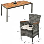 Costway 9PCS Patio Rattan Dining Set Acacia Wood Table Cushioned Chair Mix Gray