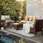 Lacoo 5 Pieces Outdoor Patio Furniture Sofa Set Wicker Rattan Sectional Sofa Sets with Coffee Table, Beige