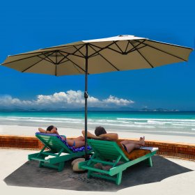 Costway 15' Market Outdoor Umbrella Double-Sided Twin Patio Umbrella with Crank beige