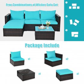 Costway 5PCS Patio Furniture Set Sectional Conversation Sofa Set w/ Coffee Table Blue