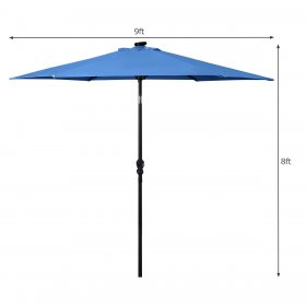 Costway 9FT Patio Solar Umbrella LED Steel Tilt With Crank Blue