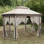 Costway 10'x12' Patio Gazebo Canopy Shelter Double Top Netting Sidewalls Beige