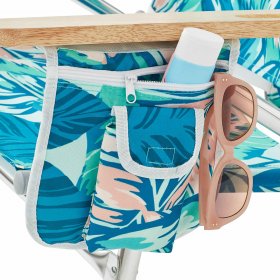 2-Pack Mainstays Wood Arm Reclining Comfort Height Beach Chair, Green Palm