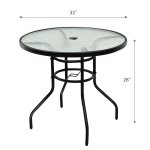 Costway 32 Patio Round Table Tempered Glass Steel Frame Outdoor Pool Yard Garden