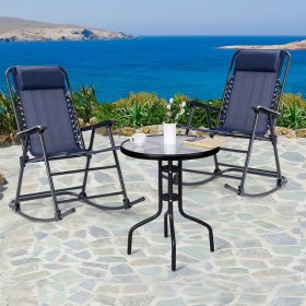 Costway Folding Zero Gravity Rocking Chair Rocker Porch Outdoor Patio Headrest Blue