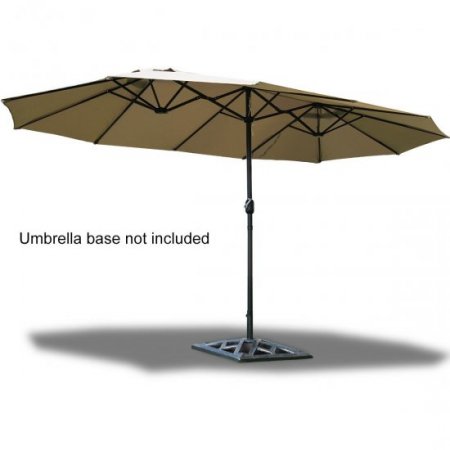 Costway 15' Market Outdoor Umbrella Double-Sided Twin Patio Umbrella with Crank beige