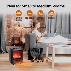 Comfort Zone Fireplace Space Heater with Realistic 3D Flame, Black
