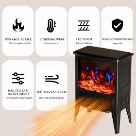 1500W Electric Fireplace Heater with 3D Realistic Flame, Infrared Portable Fireplace Indoor Use, Electric Heater with Overheat Safety Design and Adjustable Heating Modes for Home Bedroom Office