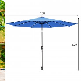 Costway 10' Solar LED Lighted Patio Market Umbrella Tilt Adjustment Crank Blue
