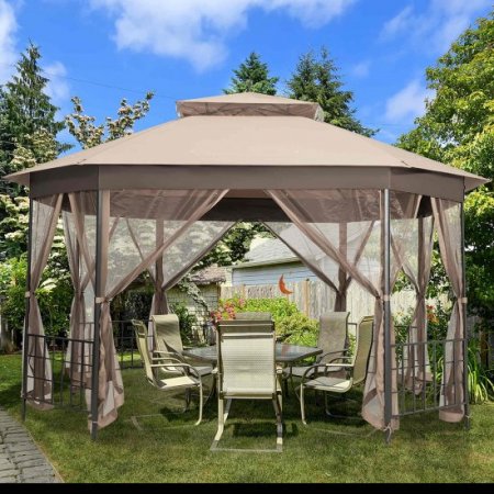 Costway 10' x 12' Octagonal Patio Gazebo Canopy Shelter Double Top W/Netting Sidewalls