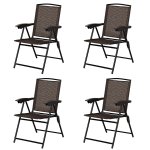 Costway 4PCS Folding Sling Chairs Steel Armrest Patio Garden Camping W/Adjustable Back