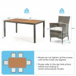 Costway 7PCS Patio Rattan Dining Set Acacia Wood Table Cushioned Chair Mix Gray