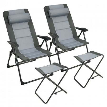 Costway 4PCS Patio Folding Dining Chair Ottoman Set Recliner Adjustable Gray