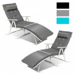 Costway 2PCS Outdoor Folding Steel Chaise Lounge Chair w/Cushion Gray