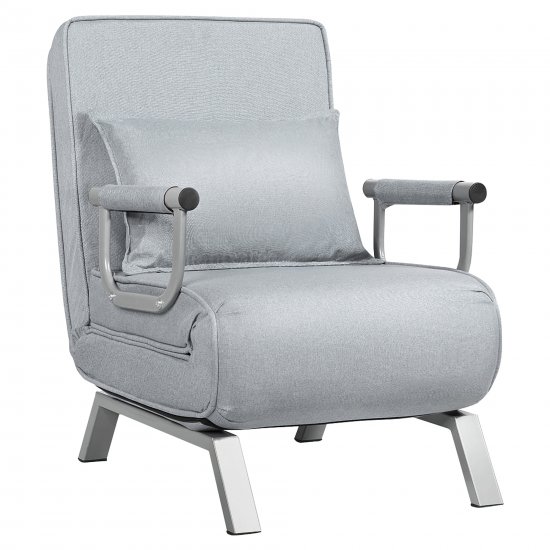 Costway Folding 5 Position Convertible Sleeper Bed Armchair Lounge w/ Pillow Light Gray