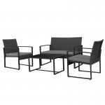 Lacoo 4 Pieces Outdoor Furniture Set Patio Conversation Set Cushioned PE Rattan Bistro Chairs Set with Table Gray, 4 Person