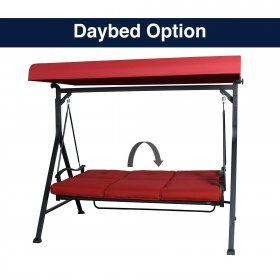 Mainstays Belden Park 3 Person Seat Outdoor Furniture Patio Swing and Daybed with Canopy, Red