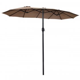 Costway 15' Market Outdoor Umbrella Double-Sided Twin Patio Umbrella with Crank Tan