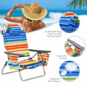 Costway 2-Pack Folding Backpack Beach Chair Table Set 5-Position Outdoor Reclining Chair Yellow