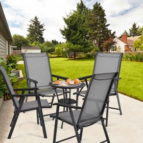 Costway Set of 4 Outdoor Patio Folding Chairs Camping Deck Garden Pool Beach W/Armrest