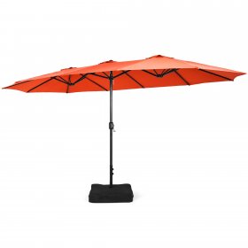 Costway 15FT Double-Sided Twin Patio Umbrella Outdoor Market W/ Crank & Base Orange